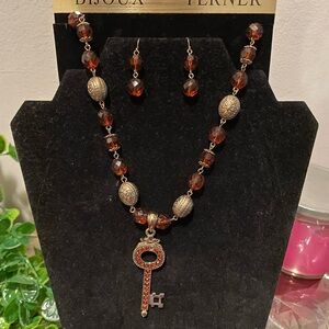 Bijoux Terner Women's Brown Beaded Necklace and Earring Set